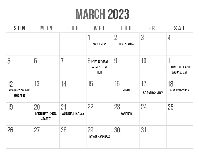 Purple Lavender Flowers March 2023 Monthly Calendar